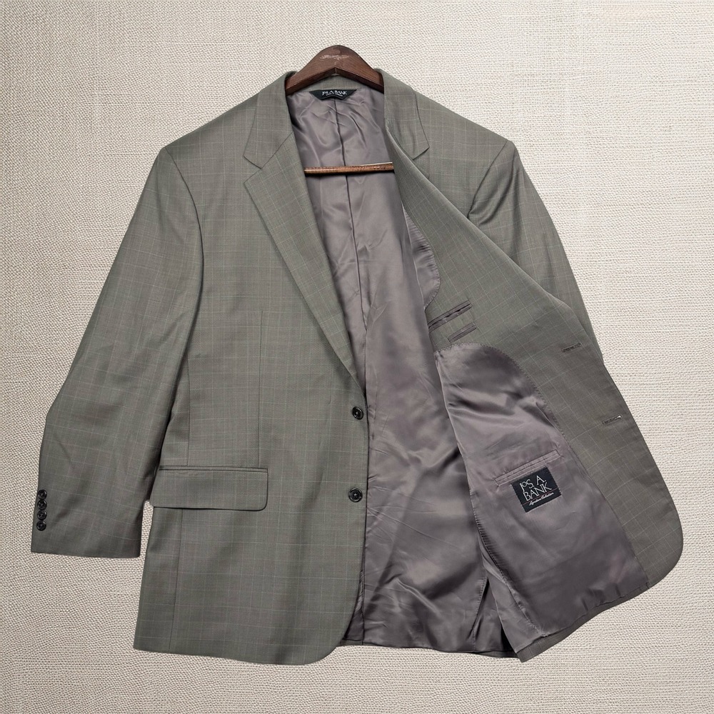 Jos A Bank Blazer Window Pane 46R Wool Purple Lining Professional Classic Preppy